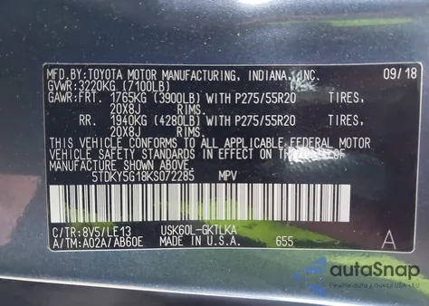 2019 Toyota Sequoia Limited from USA, damaged, VIN 5TDKY5G18KS072285